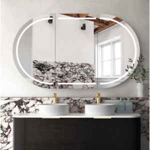 Bondi Black Oak Oval Led Mirror Shaving Cabinet 1500*900